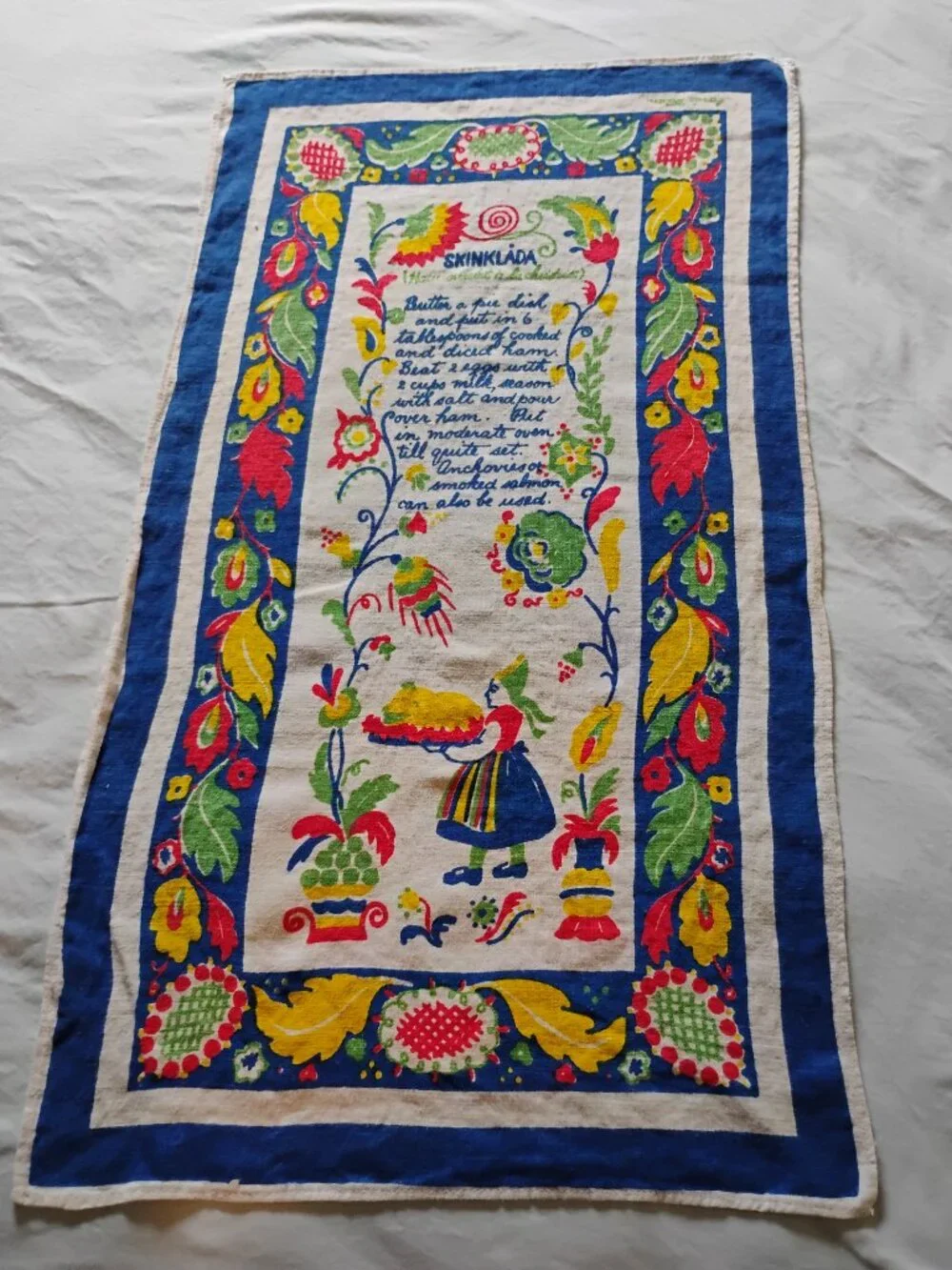 Antique 1940s 1950's Souvenir Recipe Tapestry / Kitchen Towel. Carrie Wilson